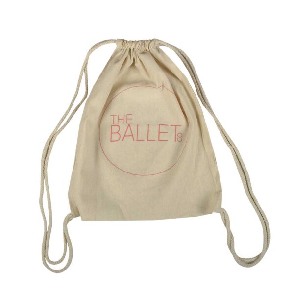 "Medium beige drawstring ballet bag for girls, lightweight and ideal for carrying dance shoes and accessories"