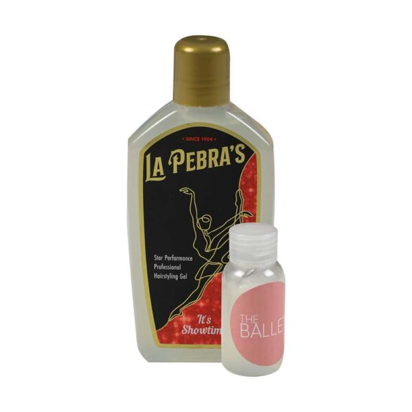 "La Pebra's hair gel for dancers, providing strong hold and ideal for styling and shaping hair"