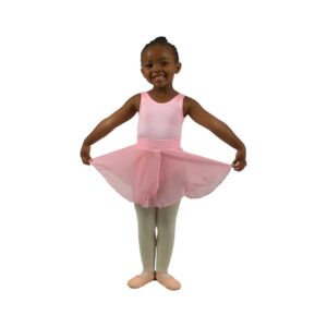 Front view of a pink chiffon ballet skirt – soft, flowing design perfect for ballet practice or performance