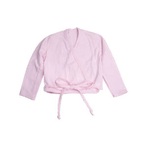 Product only pink jersey wrap-around ballet top for girls, designed for comfort and flexibility during dance practice